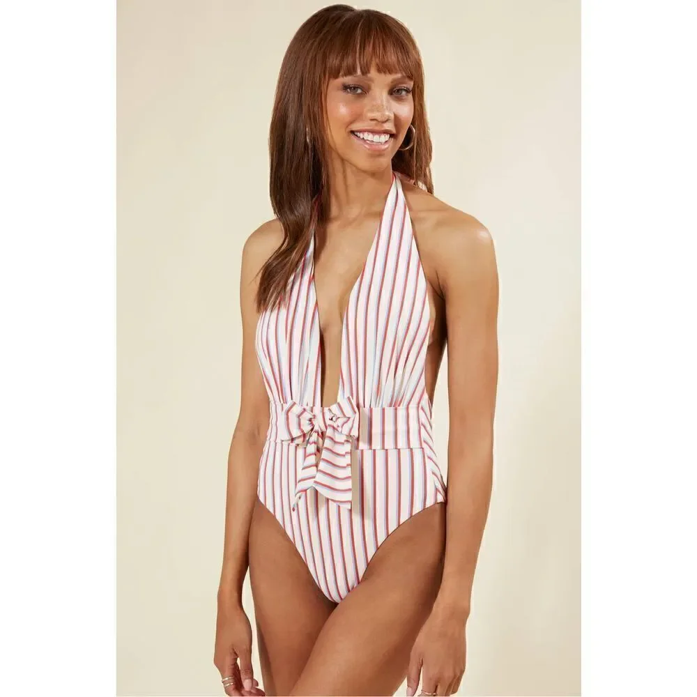 New. Stripe halter swimsuit. Regularly $125